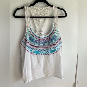 New Crochet Lace Boho Embroidered Tank Top size 10